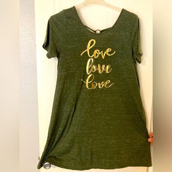 JESSE & J Green Gold Love Mini Dress Gold Strap Accent in the back 2X - Picture 1 of 11